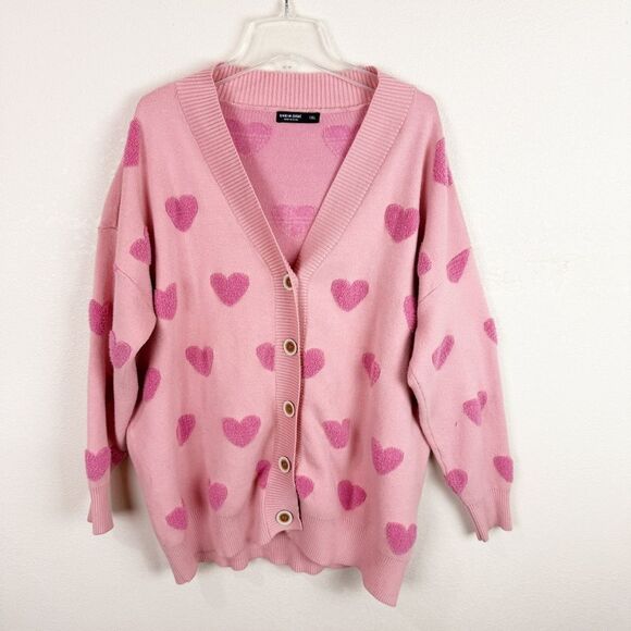 Pink Heart Knit Cardigan Sweater Rockabilly Retro Plus Size 1X - Picture 1 of 4